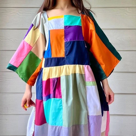 Handmade Quilted Patchwork Colorblock Dress SKU 06127 - Picture 7 of 10